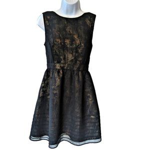 Forever 21 Women’s Sheer Black with Metallic Gold Underlay Midi Dress